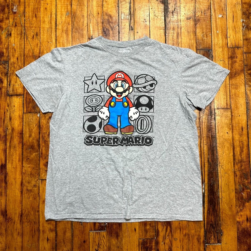 Nintendo Super Mario T-Shirt Men's Large Heather Gray Graphic Print Short Sleeve